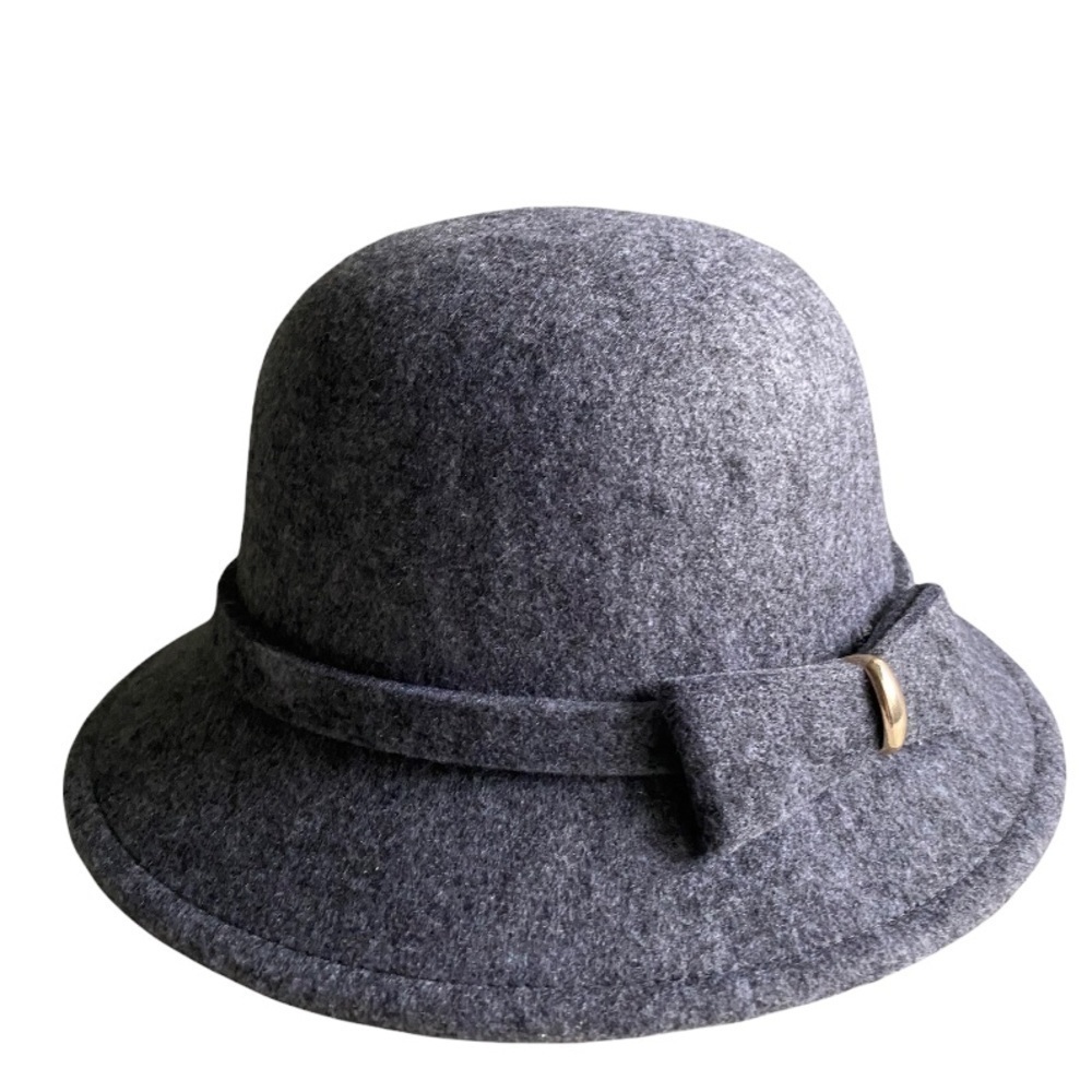𝅺wool Blend Charcoal Grey Cloche Hat, Size 57, Good Condition